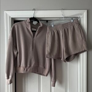 Mauve Quarter-Zip Sweatshirt and Shorts Set
